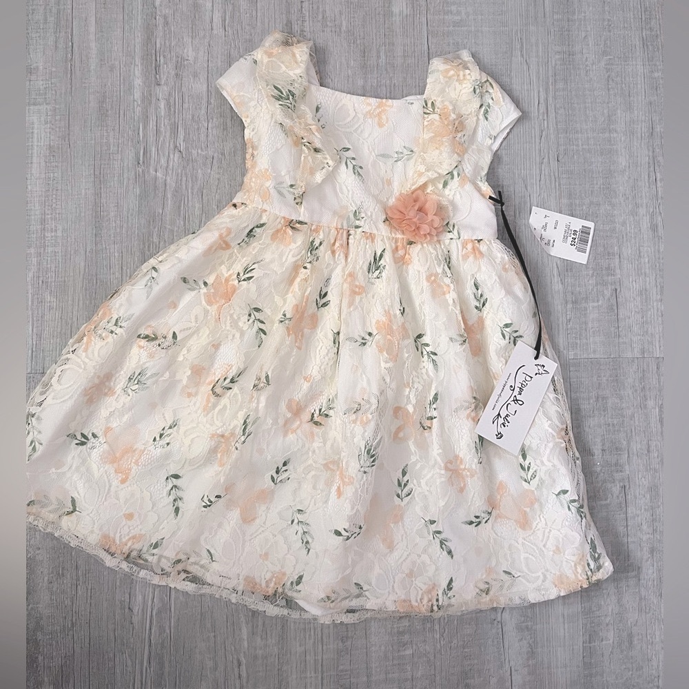 NWT White, Cream & Peach Floral Lace Dress